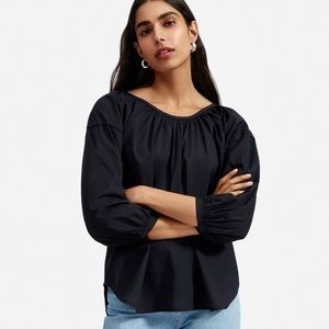 Everlane The Ruched Air Blouse in Black Sz16